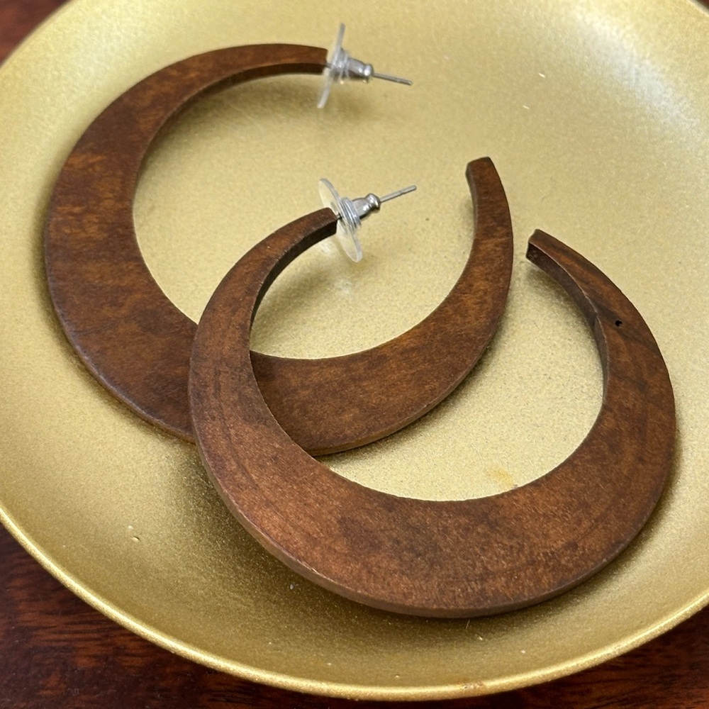 Large Wood Hoop Earrings Spring Summer 2024 Boho 70s Vintage Style New